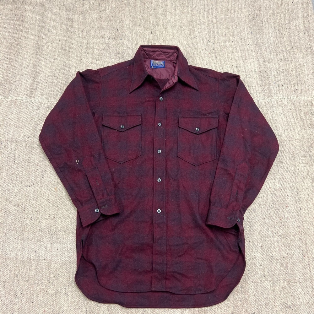 Vintage Pendleton Flannel Mens Medium Red 1960s Wool Shadow Plaid USA Button Up